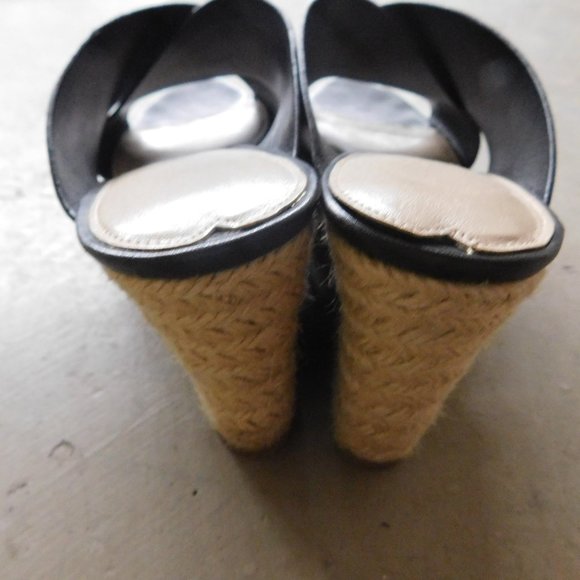 VIA SPIGA BLACK LEATHER ESPADRILLE HEEL SANDALS 9 - Picture 5 of 5